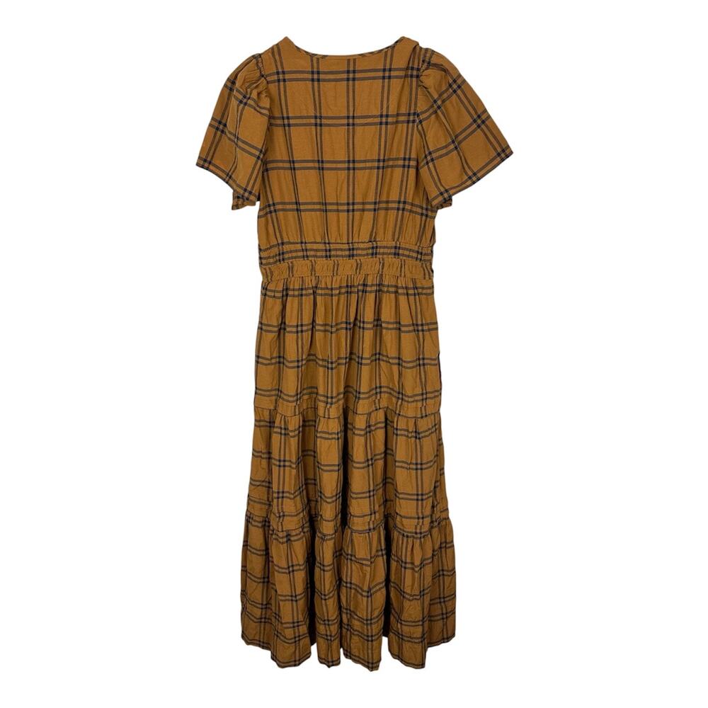 Maeve by Anthropologie Sumerset Camel Plaid Tiered Maxi Dress M Prairie Fall - Picture 6 of 16